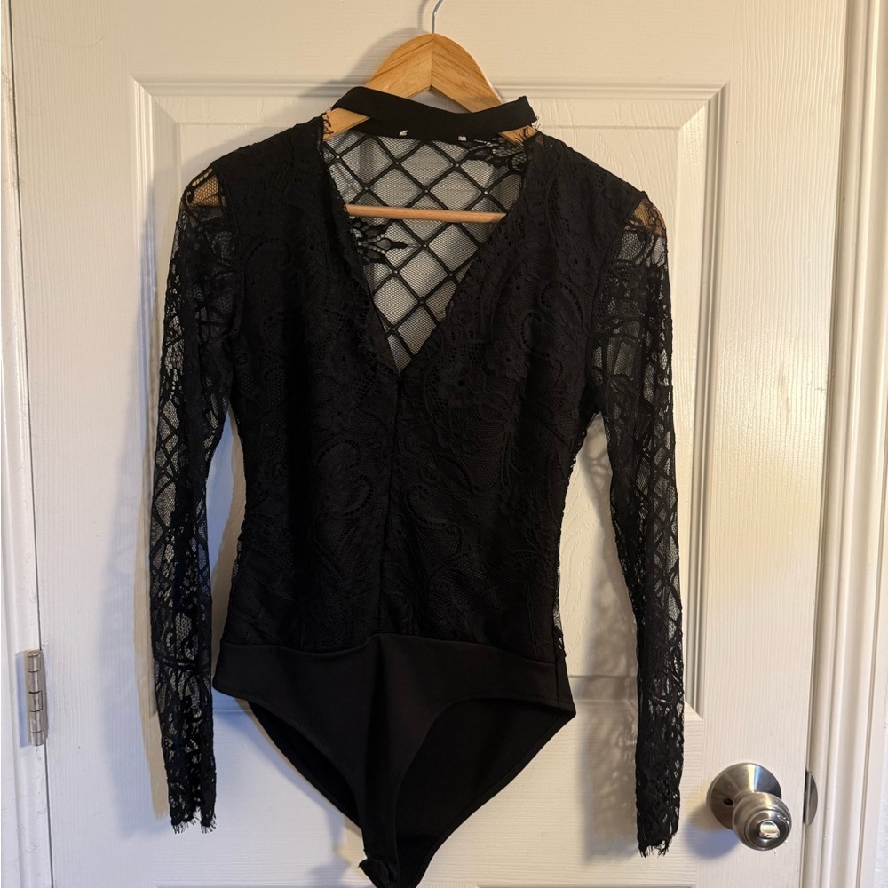 Black Lace Long Sleeve Bodysuit